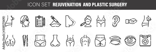 Medical: Cosmetic surgery icon set. Included the icons as faec, facial, beauty, aging, eye, and more.