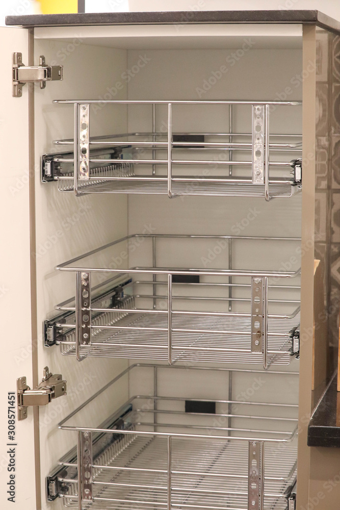 Modular Kitchen Wardrobe Design Interior With Racks for Utensils Stock  Photo