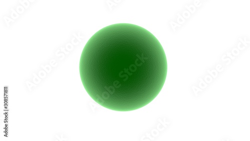 3D rendering of a green ball isolated on a white background. the ball is like a microorganism, a living cell, a simple microbe. Illustration for biology, composition for medical drawings.