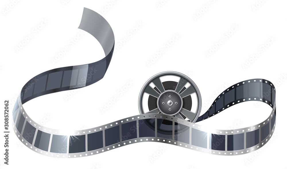 Vector 3d film reel or bobbin with filmstripe