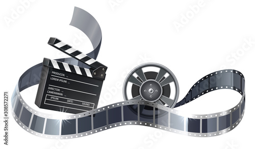 Vector 3d film reel or bobbin with filmstripe