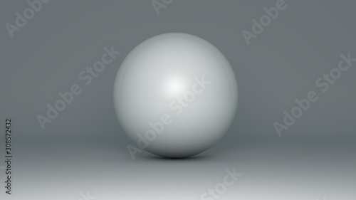 Abstract 3D rendering of a white ball isolated on a white background with a shadow on a white surface. The ball is in the center of the composition.A symbol of uniqueness, solitude and perfection.
