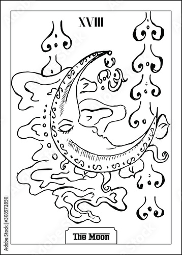 Beautiful illustration with girl - card for tarot - the Moon.