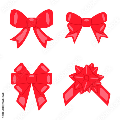 Set of red ribbon bow icons isolated on white background