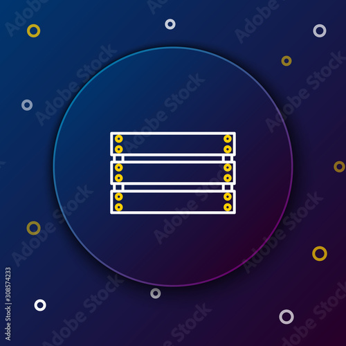 White and yellow line Wooden box icon isolated on dark blue background. Grocery basket, storehouse crate. Empty wooden container for vegetables, products. Colorful outline concept. Vector Illustration