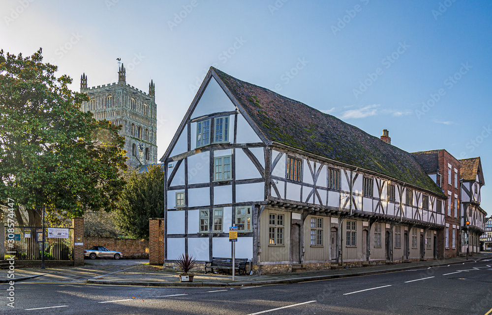 Black and white house by Tewkesbury Abbey Gloucestershire England