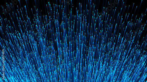 Accumulation of flying particles. Space-time illustration. Salute or firework. 3D rendering.