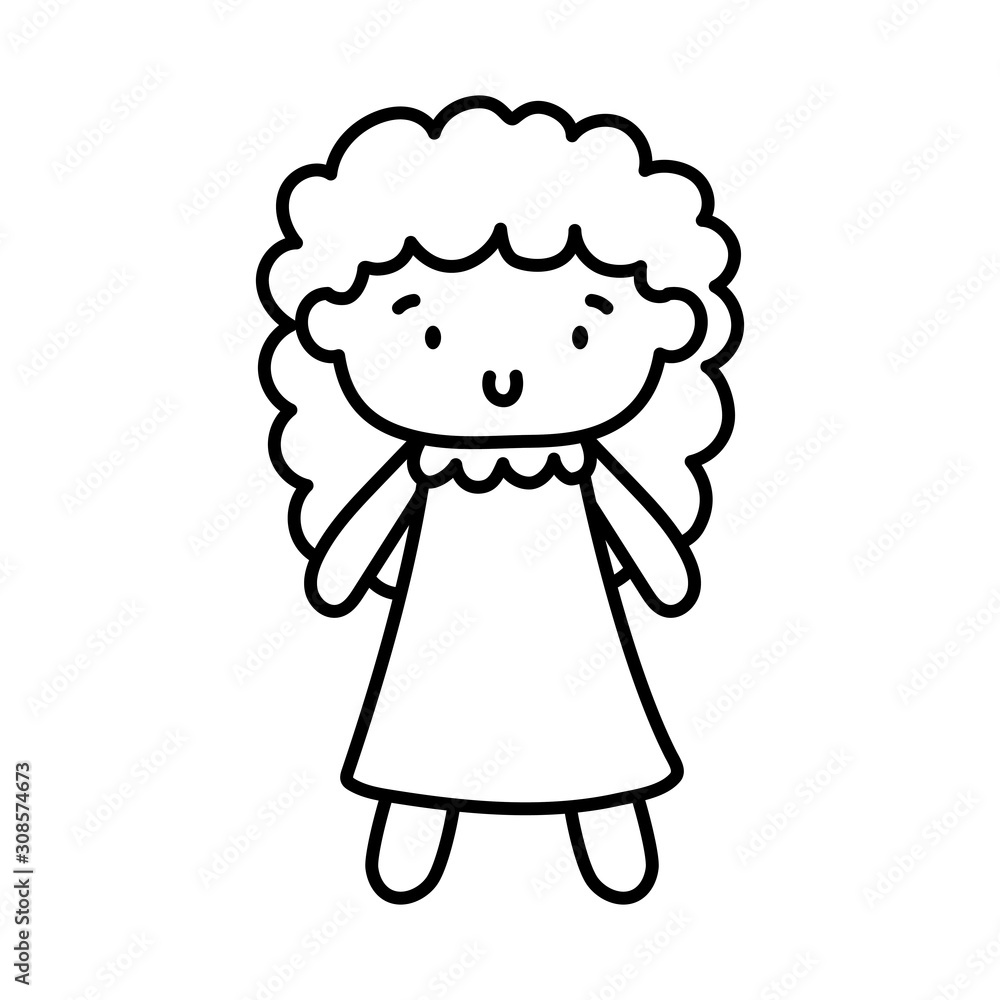 kids toy, cute doll with dress thick line kids toy, cute doll with dress thick line