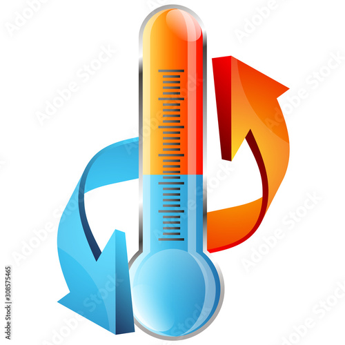 Thermometer and arrows blue red heating and air conditioning for business
