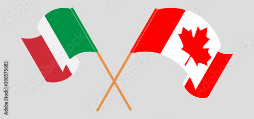 Crossed and waving flags of Canada and Italy