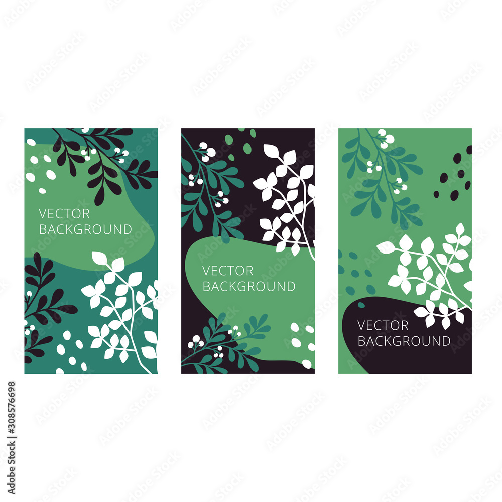 Vector set of abstract backgrounds with copy space for text. Templates for cards, banners, posters, covers or website. Flat cartoon modern illustration.