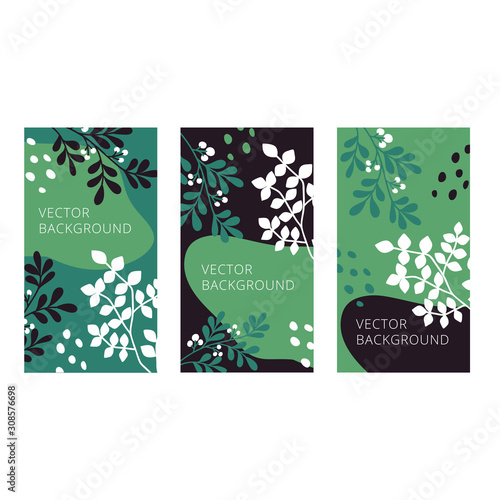 Vector set of abstract backgrounds with copy space for text. Templates for cards  banners  posters  covers or website. Flat cartoon modern illustration.