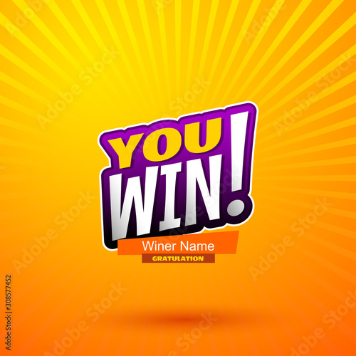 You win lettering on bright background. Vector text banner.
