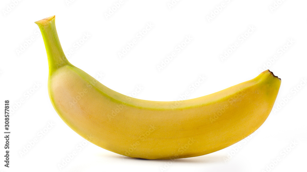 One ripe little banana on a white background One ripe little banana on a white background