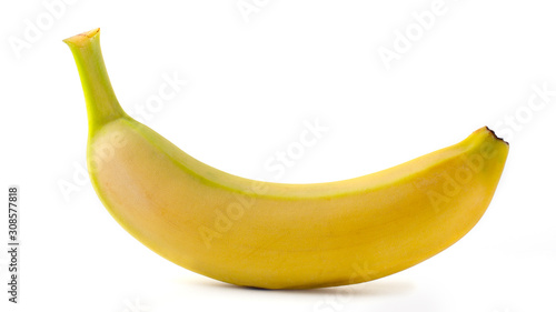 One ripe little banana on a white background