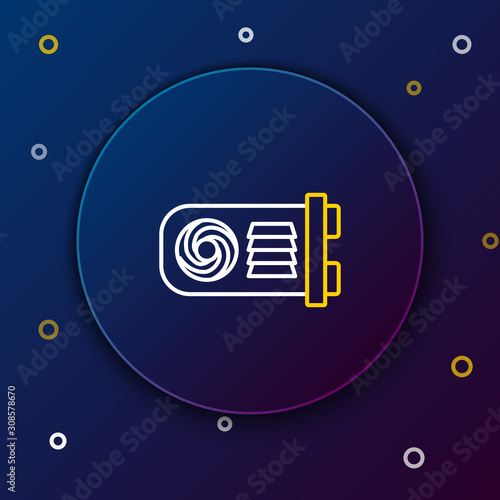 White and yellow line Mining farm icon on dark blue background. Cryptocurrency mining, blockchain technology, bitcoin, digital money market, wallet. Colorful outline concept. Vector Illustration