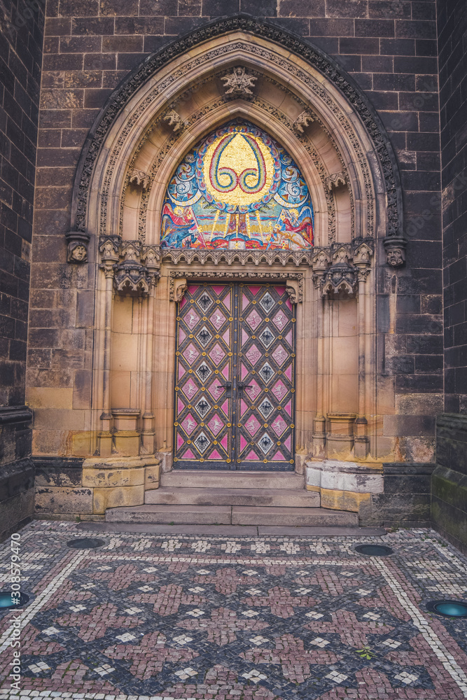 Detail of basilica door at Vysehrad IV, Prague, Czech Republic