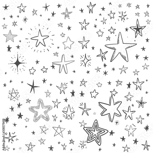 Star doodles collection. Set of hand drawn stars. Sketch illustrations 