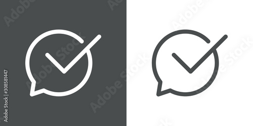 Icono plano lineal tilde en burbuja de habla en fondo gris y fondo blanco