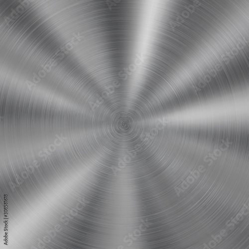 Abstract shiny metal background with circular brushed texture in silver color
