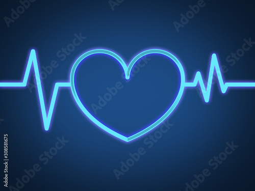 Neon heart on a classic blue background