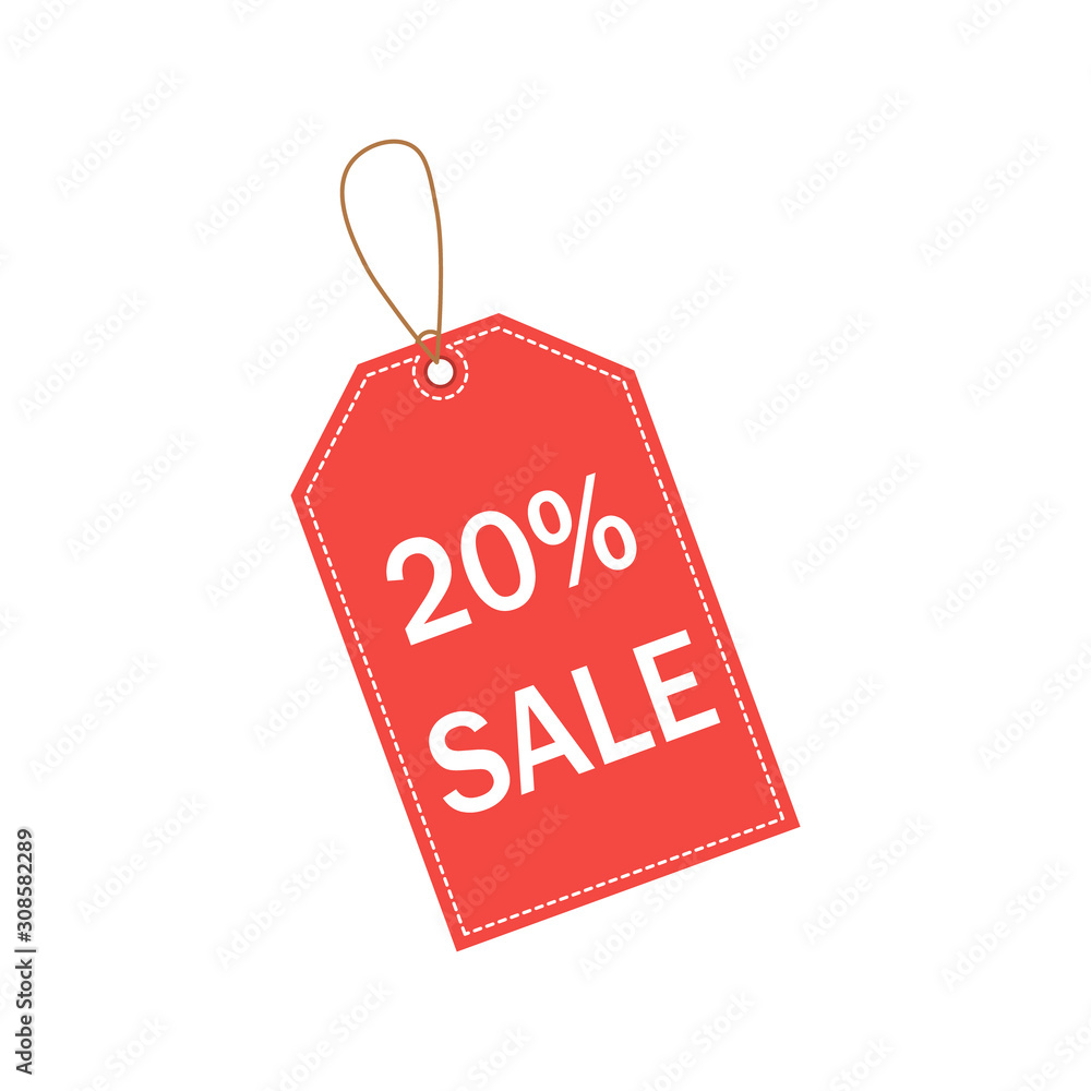 Special offer 20% off label or price tag on white background, vector illustration