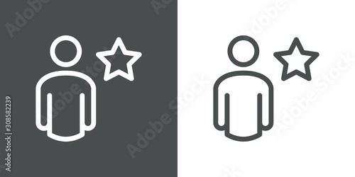 Contacto favorito. Usuario favorito. Icono plano lineal hombre con estrella en fondo gris y fondo blanco