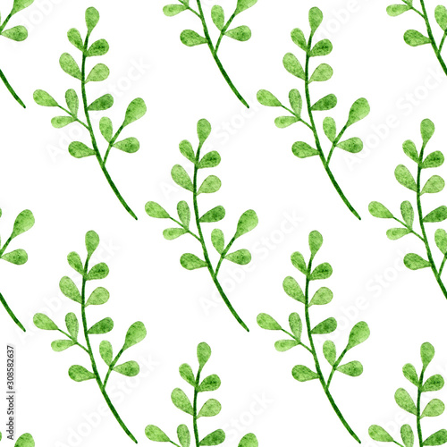 Seamless pattern with watercolor branches on a white background