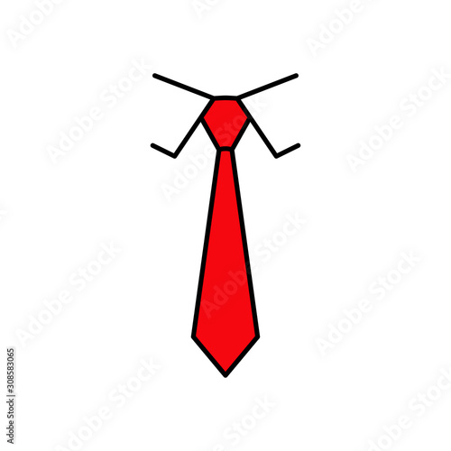 Icono plano lineal corbata y cuello camisa con color rojo