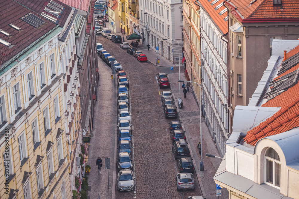 Prague street in the center, Czech Republic, from Vysehrad