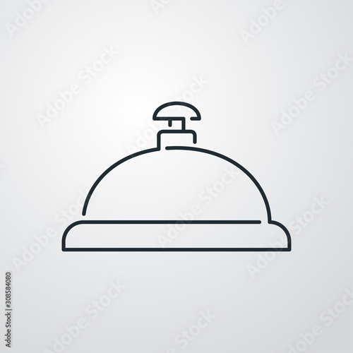 Icono plano lineal campana de recepción de hotel en fondo gris