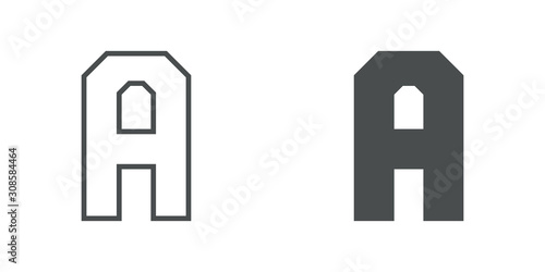 Logotipo letra A de bloques estilo contorno y estilo relleno en color gris