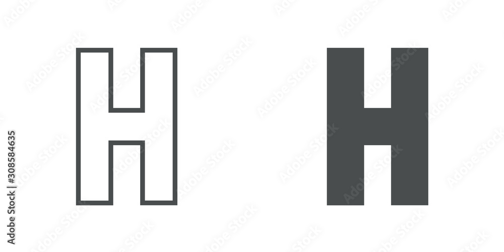 Logotipo letra H de bloques estilo contorno y estilo relleno en color gris Logotipo letra H de bloques estilo contorno y estilo relleno en color gris