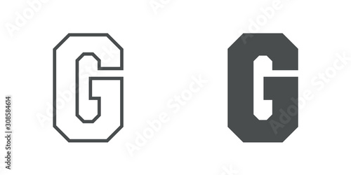 Logotipo letra G de bloques estilo contorno y estilo relleno en color gris