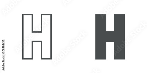 Logotipo letra H de bloques estilo contorno y estilo relleno en color gris