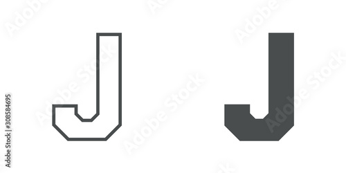 Logotipo letra J de bloques estilo contorno y estilo relleno en color gris