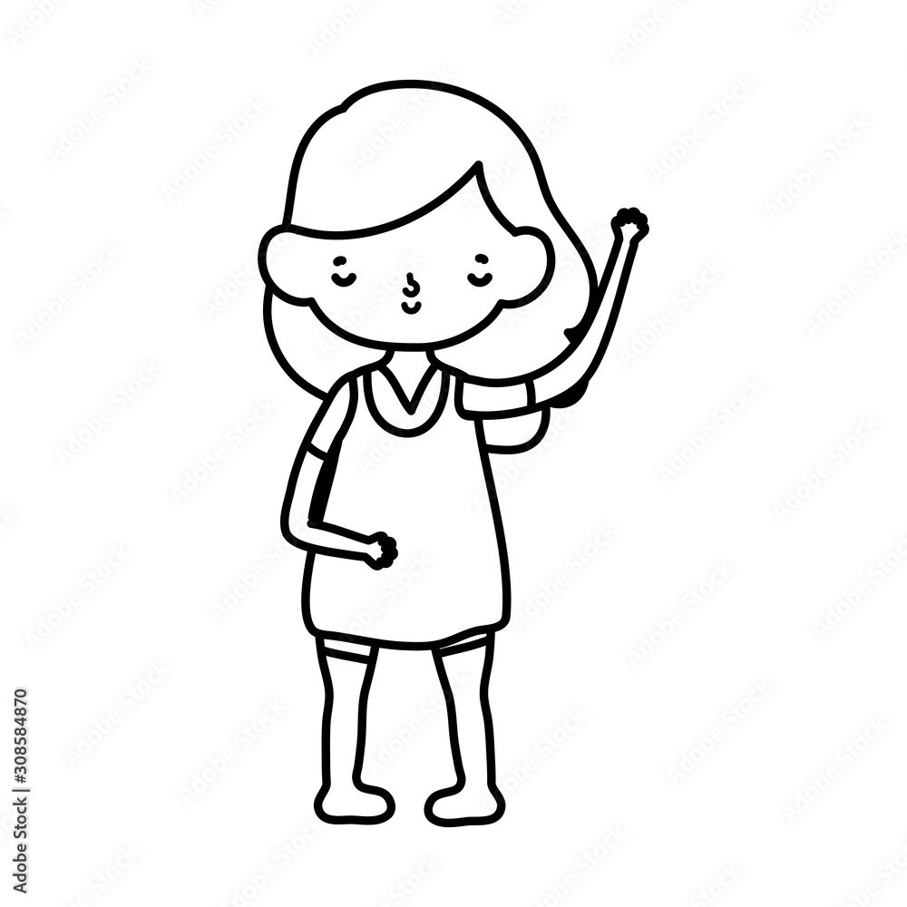 cute little girl happy cartoon character thick line cute little girl happy cartoon character thick line