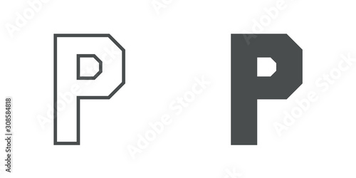 Logotipo letra P de bloques estilo contorno y estilo relleno en color gris