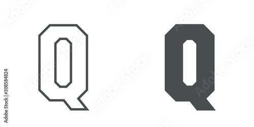 Logotipo letra Q de bloques estilo contorno y estilo relleno en color gris