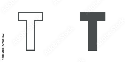 Logotipo letra T de bloques estilo contorno y estilo relleno en color gris