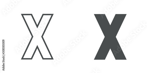 Logotipo letra X de bloques estilo contorno y estilo relleno en color gris