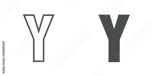 Logotipo letra Y de bloques estilo contorno y estilo relleno en color gris