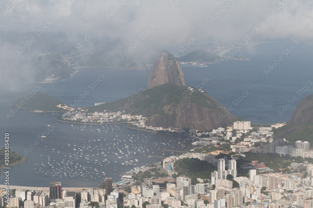View of the Sugar loaf mountain in the clouds, Rio de Janeiro, Brazil, South America