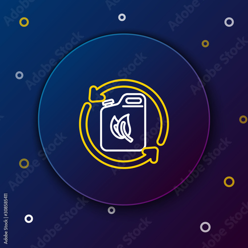 White and yellow line Bio fuel canister icon isolated on dark blue background. Eco bio and barrel. Green environment and recycle. Colorful outline concept. Vector Illustration
