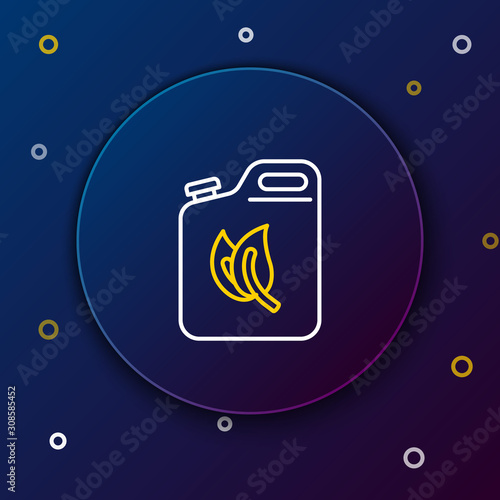 White and yellow line Bio fuel canister icon isolated on dark blue background. Eco bio and barrel. Green environment and recycle. Colorful outline concept. Vector Illustration