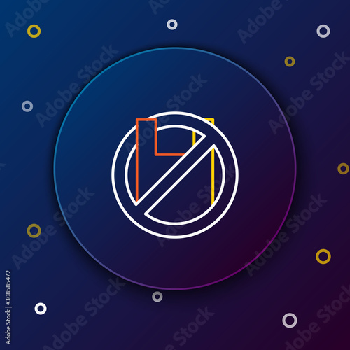 White and yellow line Say no to plastic bags poster icon isolated on dark blue background. Disposable cellophane and polythene package prohibition sign. Colorful outline concept. Vector Illustration