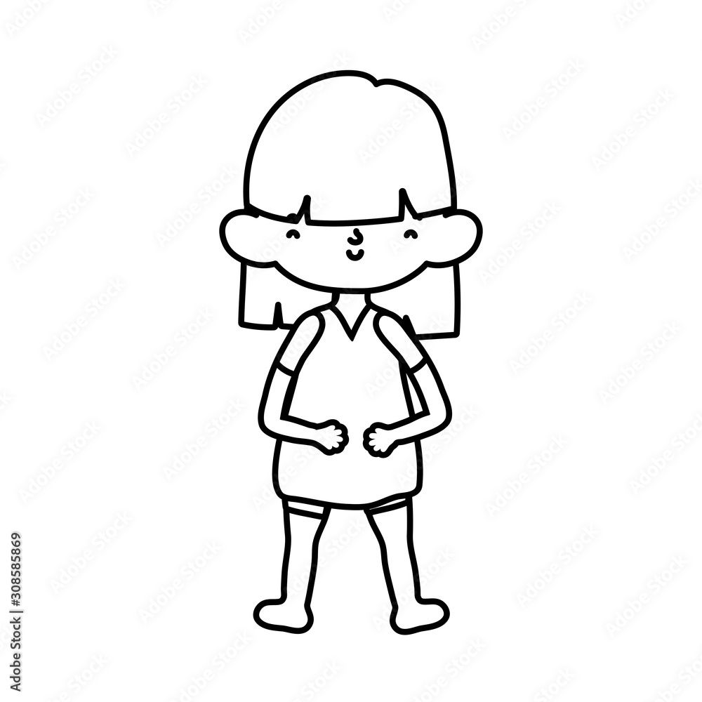 cute little girl happy cartoon character thick line