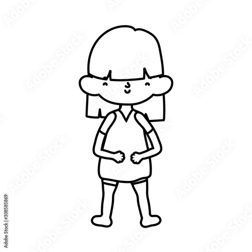 cute little girl happy cartoon character thick line