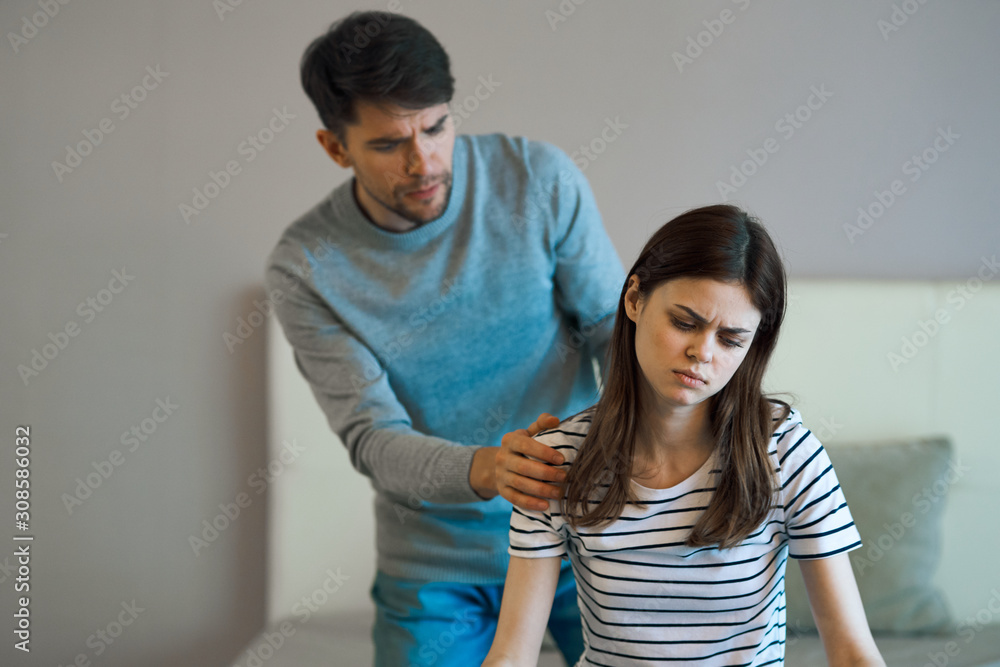young couple in t-shirts chatting