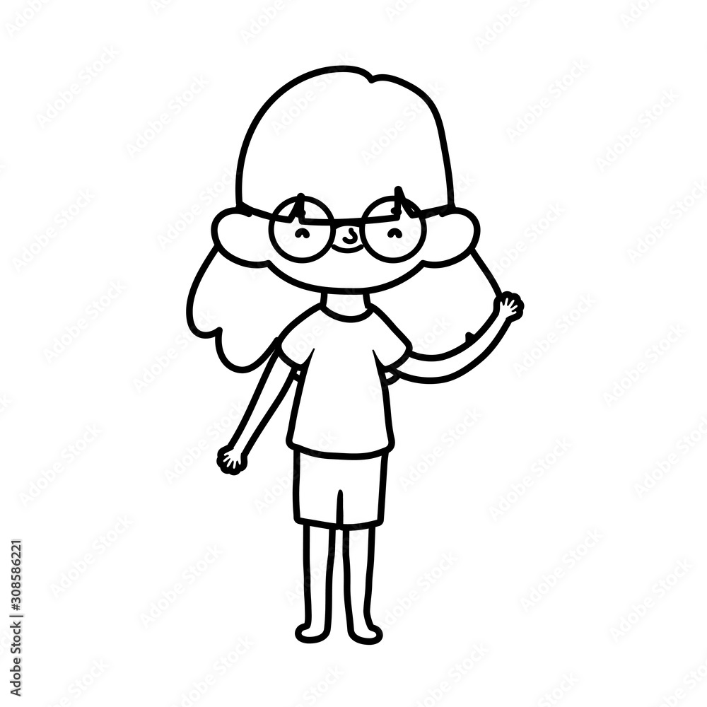 cute little girl happy cartoon character thick line cute little girl happy cartoon character thick line